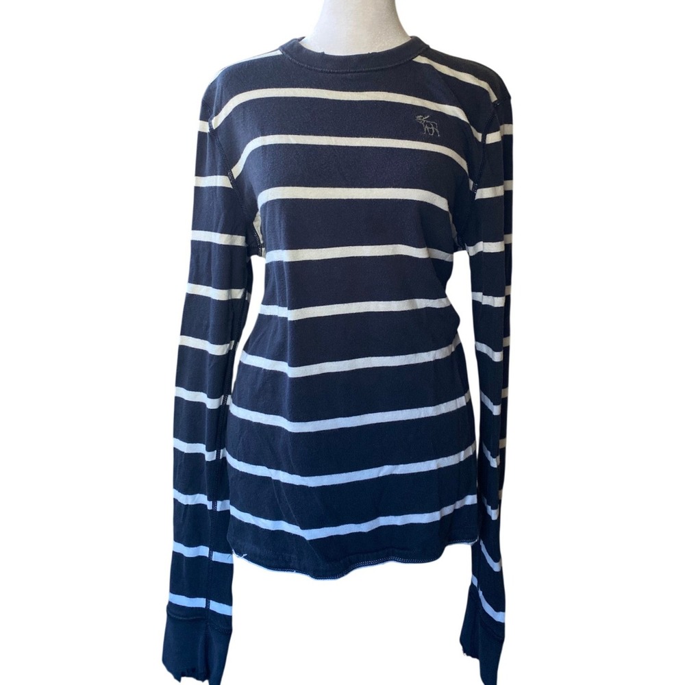Y2K Abercrombie & Fitch Striped Long Sleeve Blue Muscle Shirt Medium Thrashed